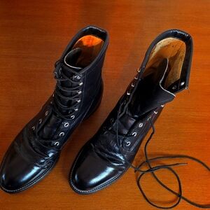 Justin Boots, Vintage Black Leather Women's Lace-Up Ropers, Size 8 1/2 Width D